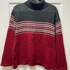 Cotton Style & Co. Red and Gray Patterned Turtleneck Sweater